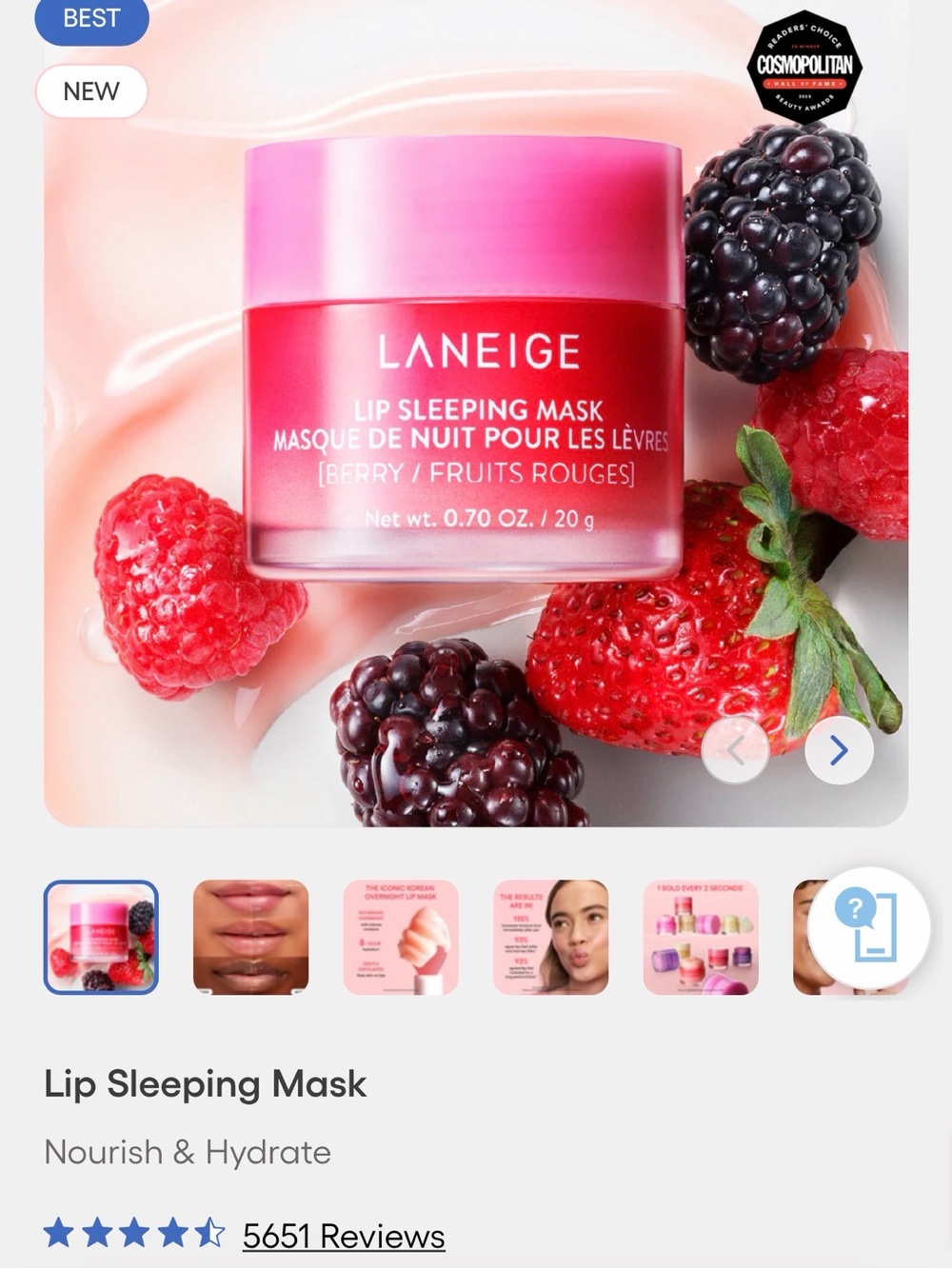 LANEIGE Lip Sleeping Mask Intense Hydration Lip Treatment w/ Vitamin C - Berry